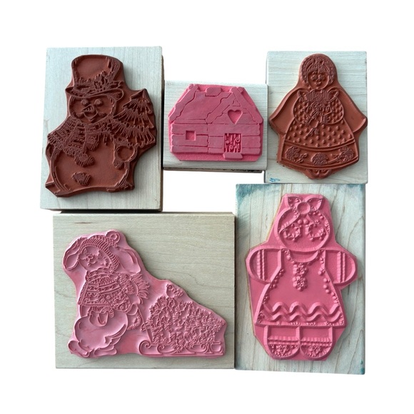 Lot of 5 Vintage Christmas Wood Mount Rubber Stamps Jumbo 1990s Bundle of 5 - Picture 7 of 10